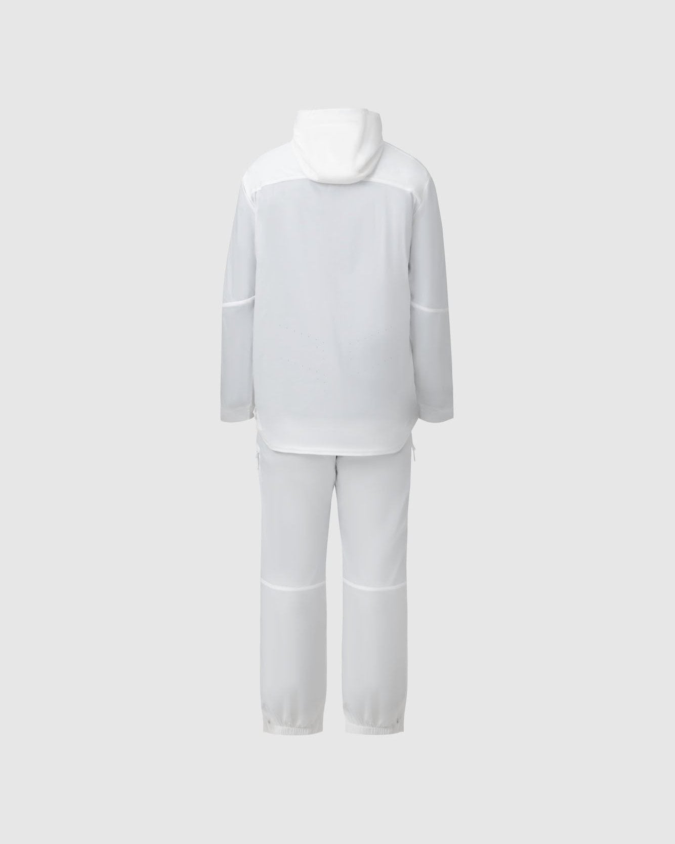 On form back photo of the Tomahawk Performance Overlayer Anorak and Overlayer Pants set, a tactical arctic concealment solution, in Overwhite.