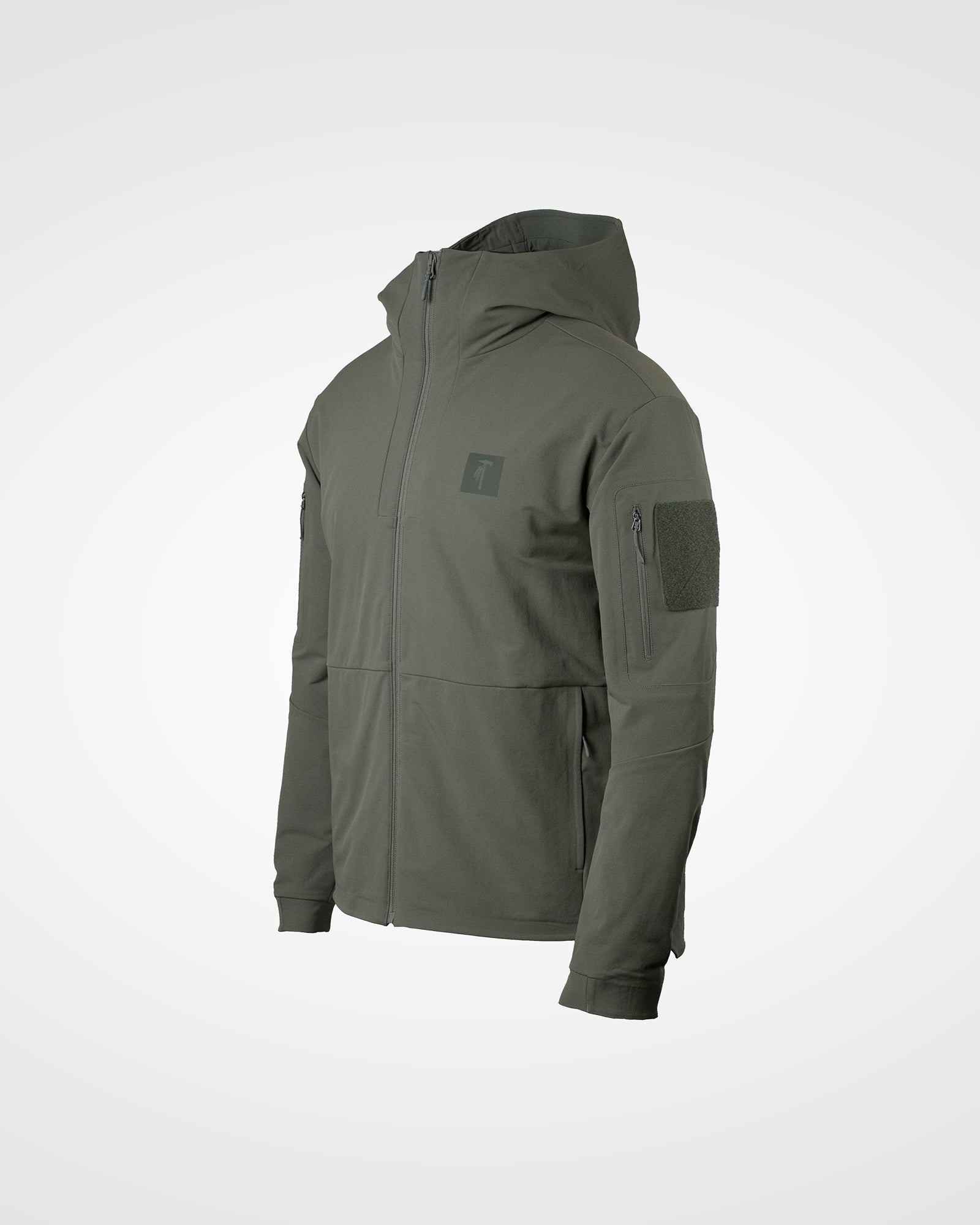 Ranger green tactical jacket insulated for cold weather on a white background