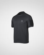 Black athletic shirt with Tomahawk Performance brand logo on a light gray background