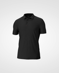 Black polo shirt on a light gray background