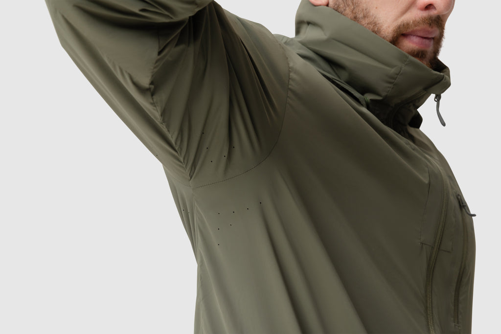 Close-up photo of the Tomahawk Performance Crosswind Jacket's underarm laser perforation for ventilation.