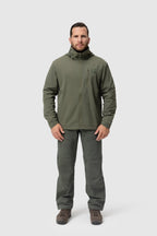 Frontal photo of the Tomahawk Performance Overlayer Anorak, a tactical urban or military use wind jacket/windbreaker layer, in the Ranger Green color way.