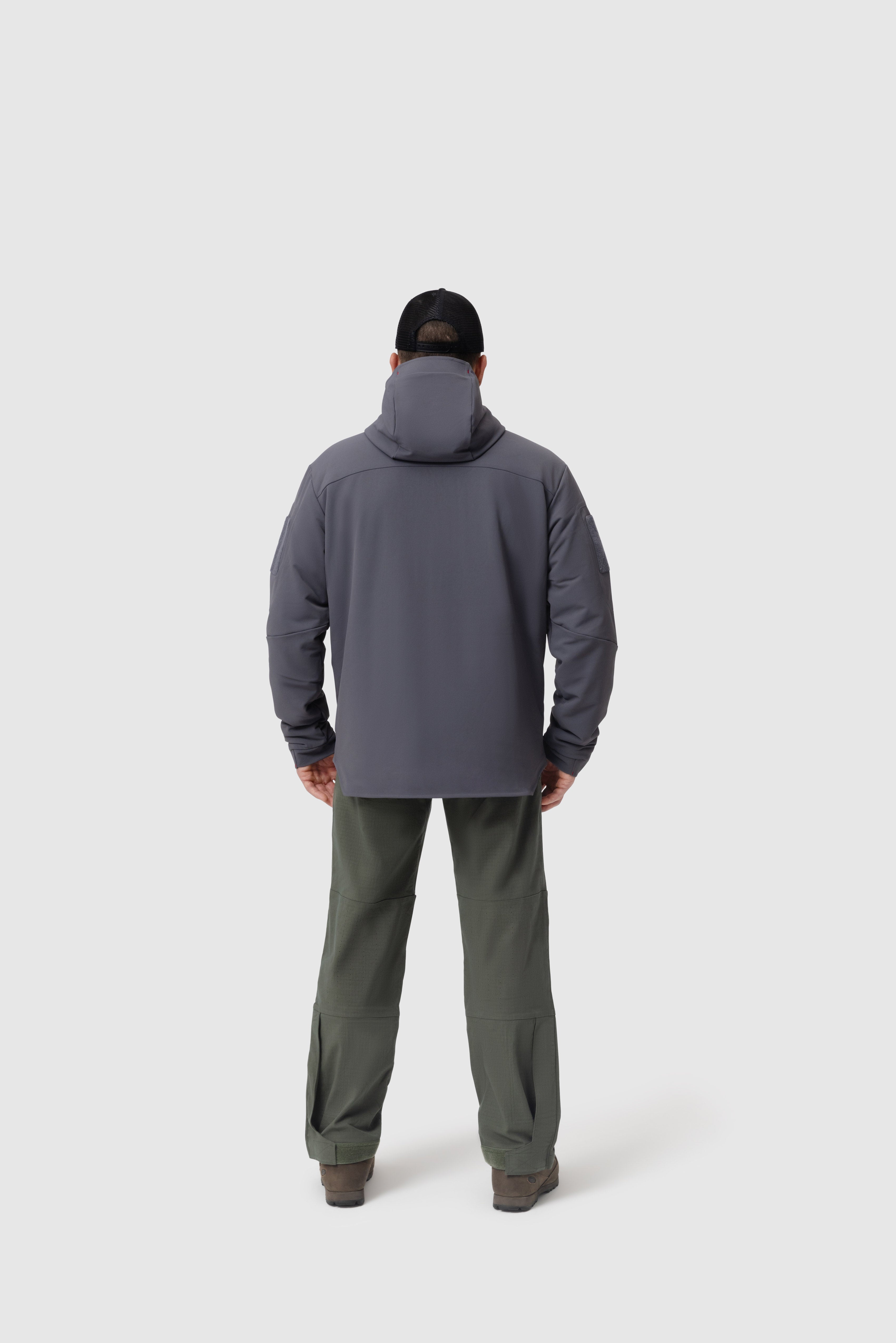 Back photo of the Tomahawk Performance Instructor Jacket, a tactical cold weather insulated jacket, in the Urban Gray color way.
