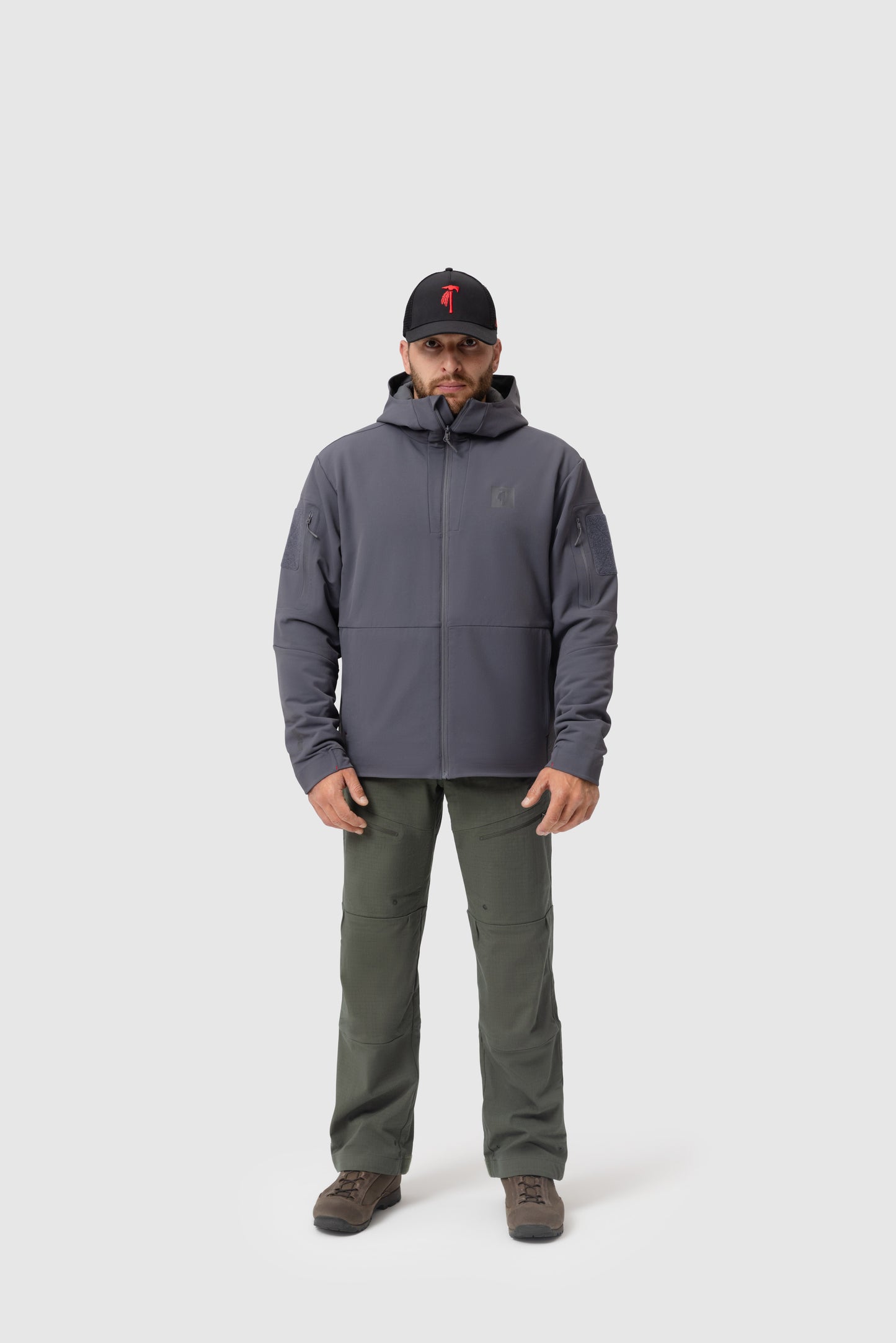 Frontal photo of the Tomahawk Performance Instructor Jacket, a tactical cold weather insulated jacket, in the Urban Grey color way.