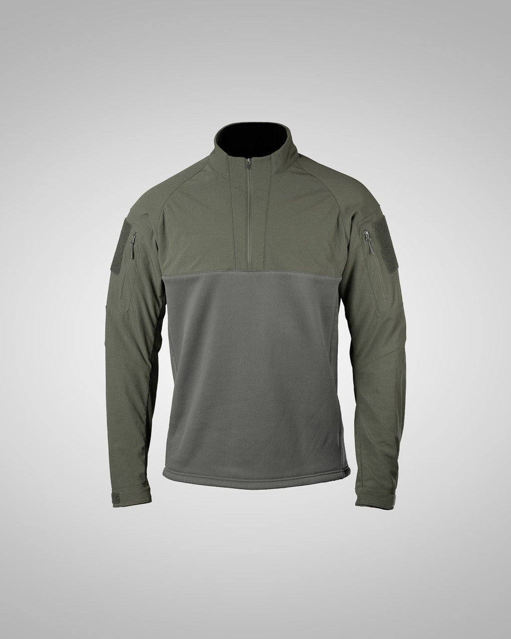 Frontal photo of the Tomahawk Performance CW / Combat Top, a tactical cold weather insulated layer, in Ranger Green.