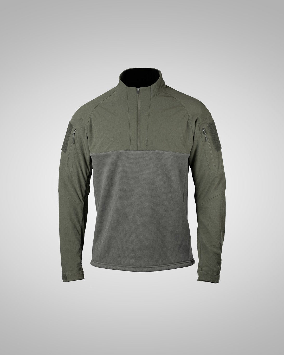 Frontal photo of the Tomahawk Performance CW / Combat Top, a tactical cold weather insulated layer, in Ranger Green.