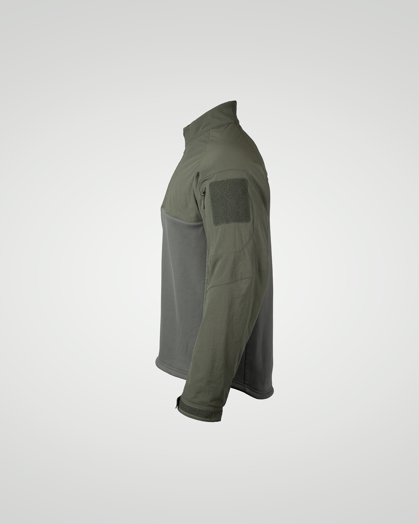 Green and gray tactical jacket on a white background