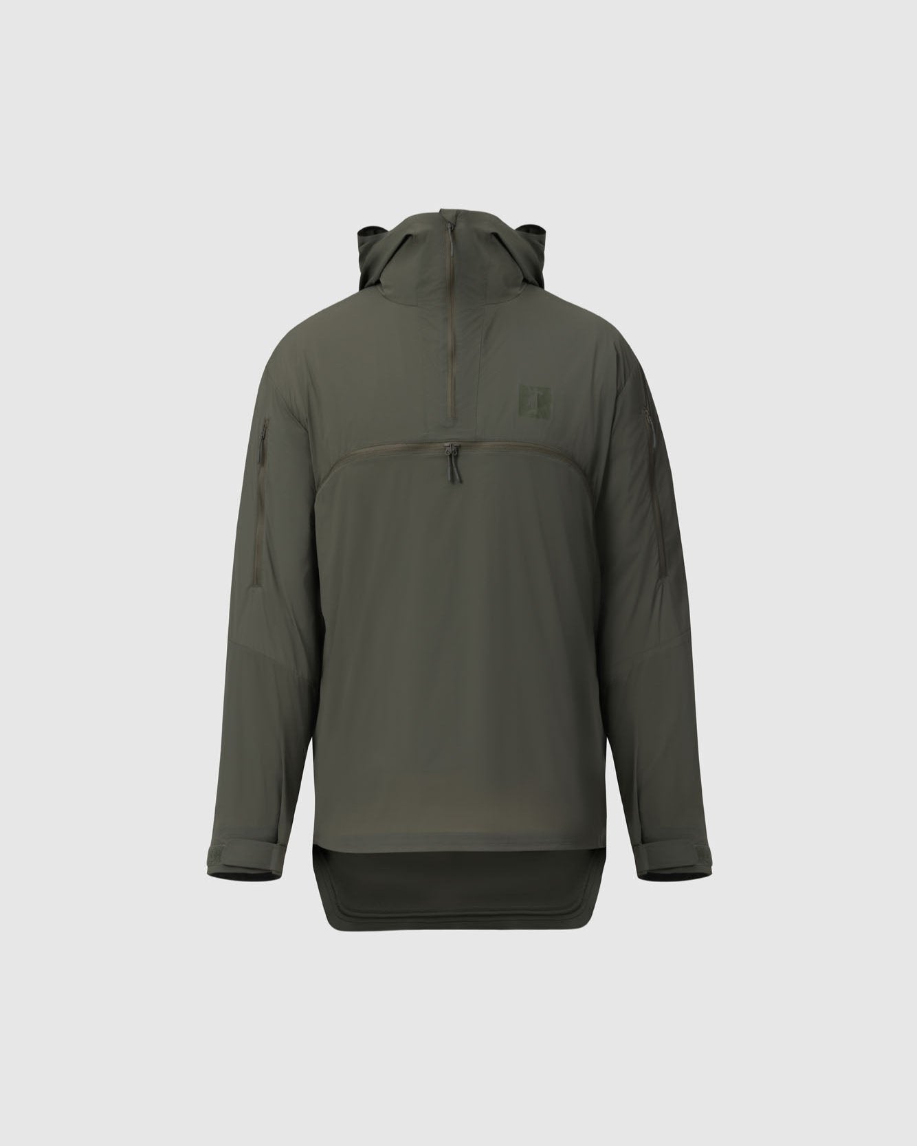 On form frontal photo of the Tomahawk Performance Overlayer Anorak, a lightweight tactical weather protective layer, in Ranger Green.