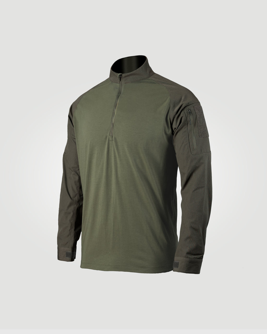 Frontal studio photo of the Tomahawk Performance HW / Combat Shirt in Ranger Green, a full featured hot weather combat shirt.