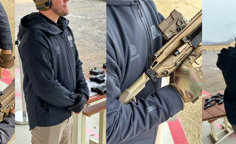 SIG SAUER Defense wears Tomahawk Performance Instructor Jacket at the range.